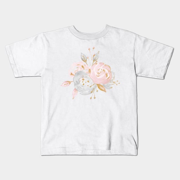Pretty Rose Gold Watercolor Flowers Kids T-Shirt by NatureMagick